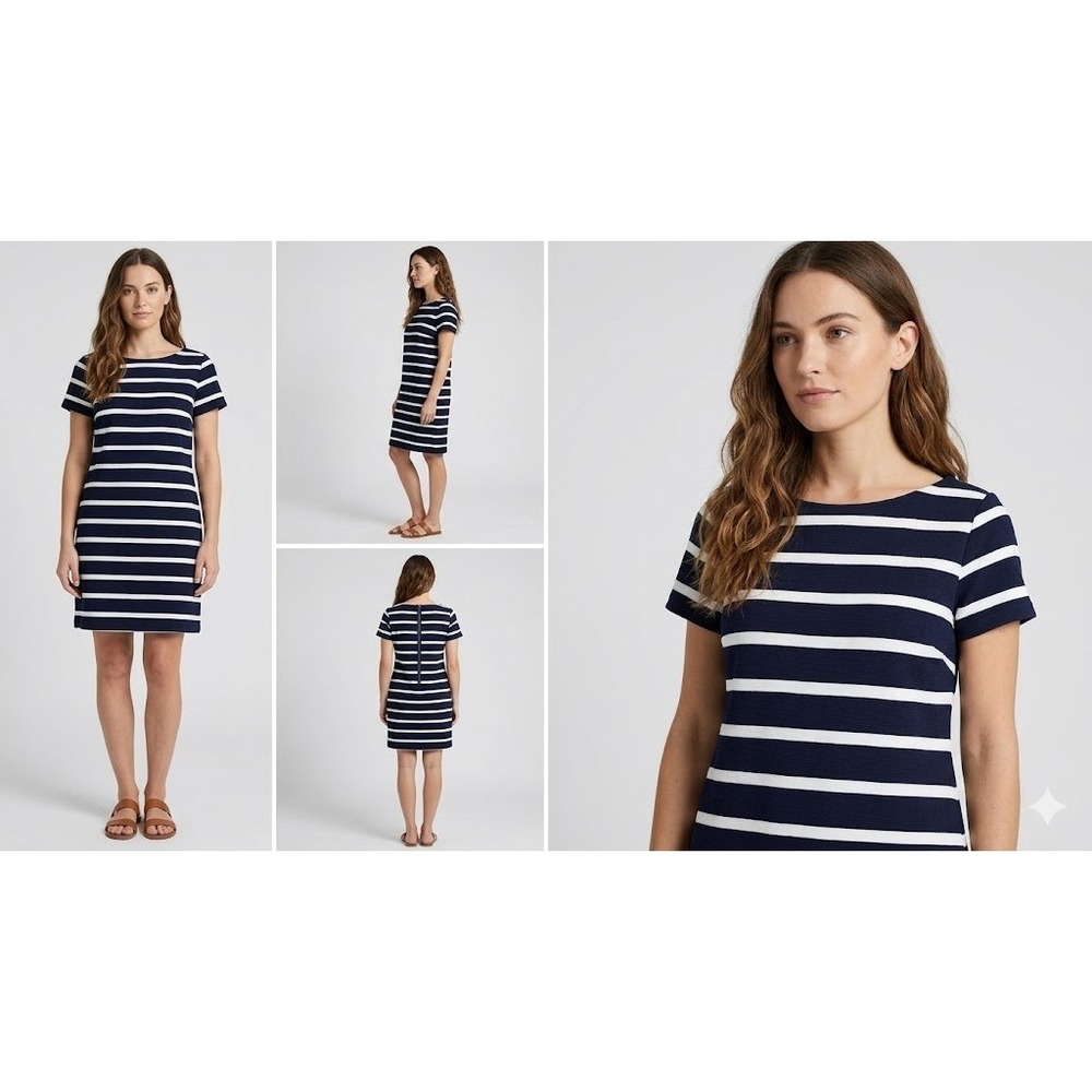 NWT Ann Taylor Loft Shift Dress Womens M Navy White Striped Regular Short Sleeve